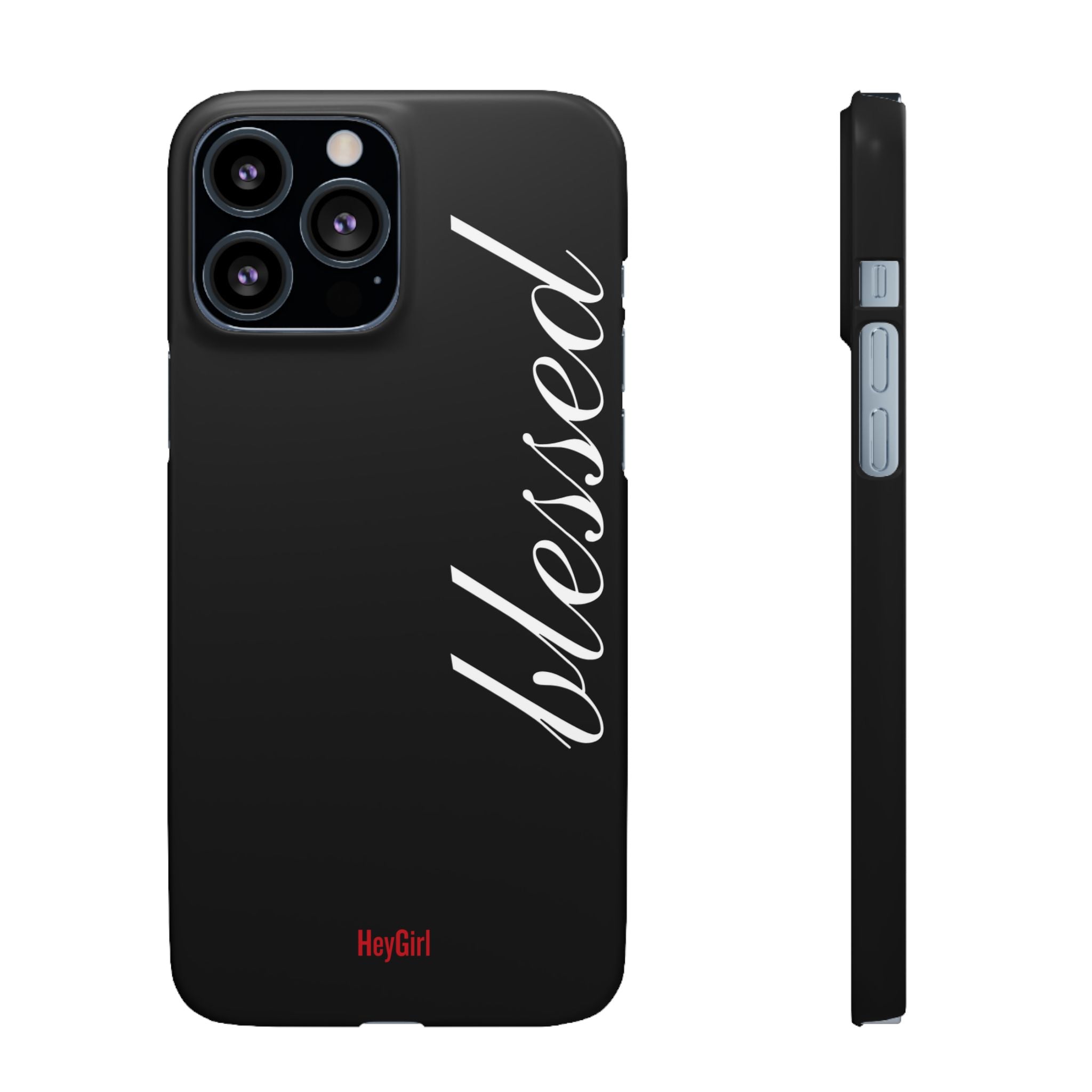 Blessed Phone Case — Glossy Black Phone Case with 'blessed' Diagonal Script