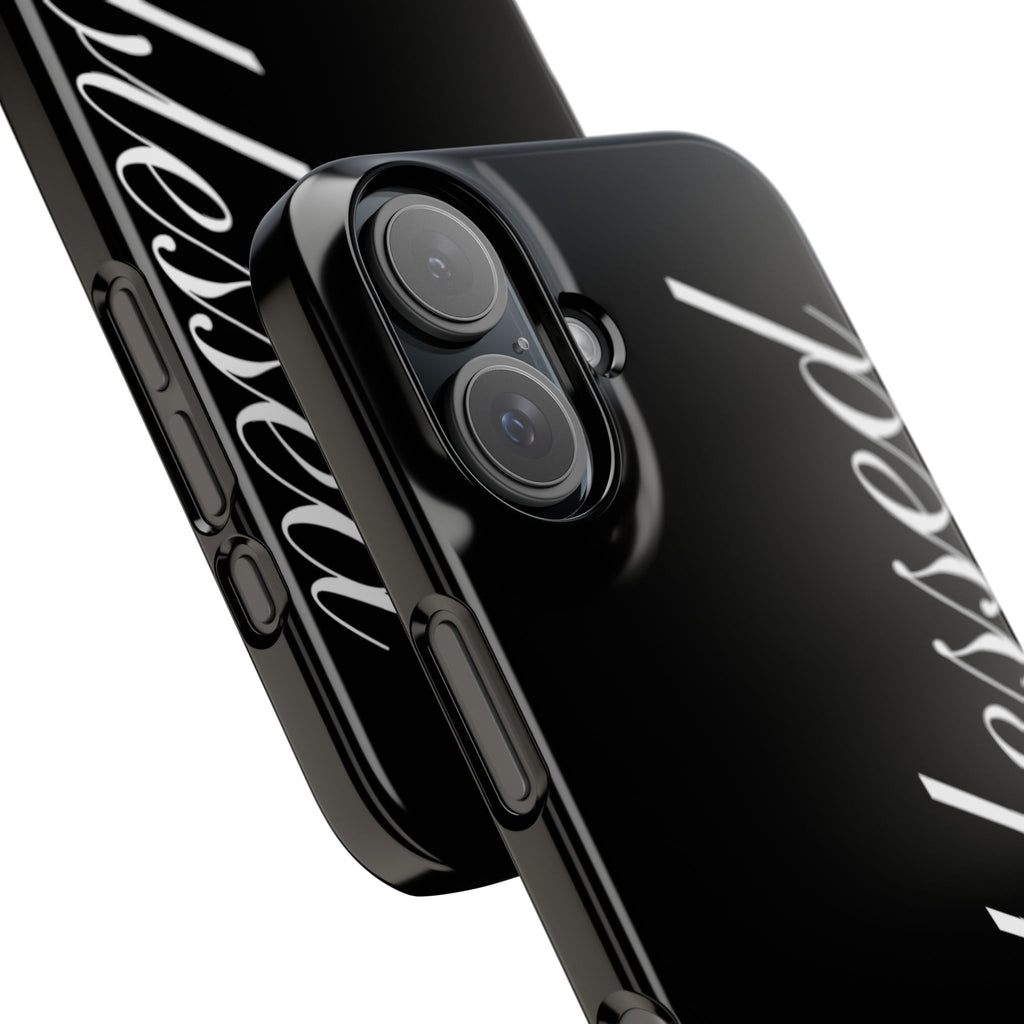 Blessed Phone Case — Glossy Black Phone Case with 'blessed' Diagonal Script