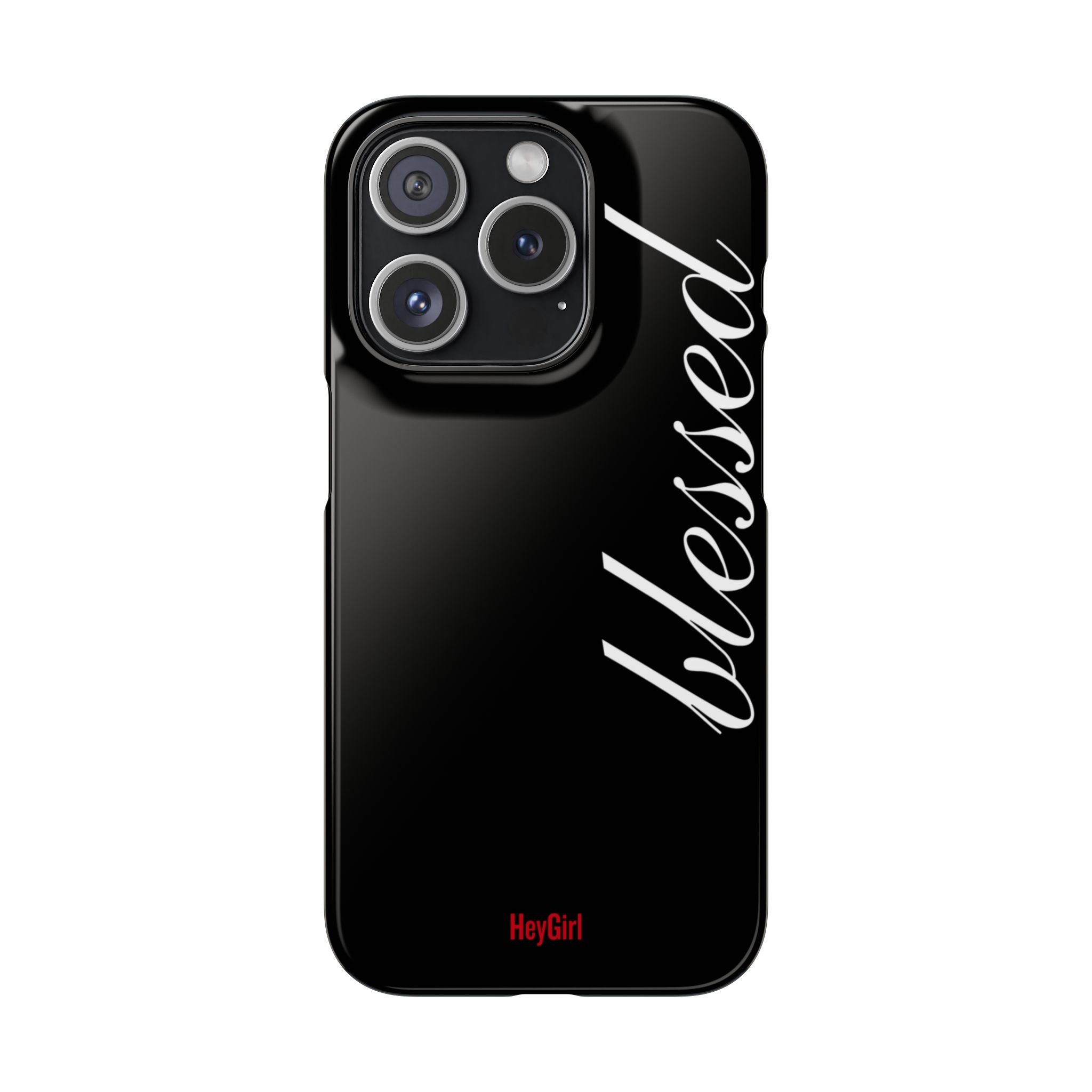 Blessed Phone Case — Glossy Black Phone Case with 'blessed' Diagonal Script