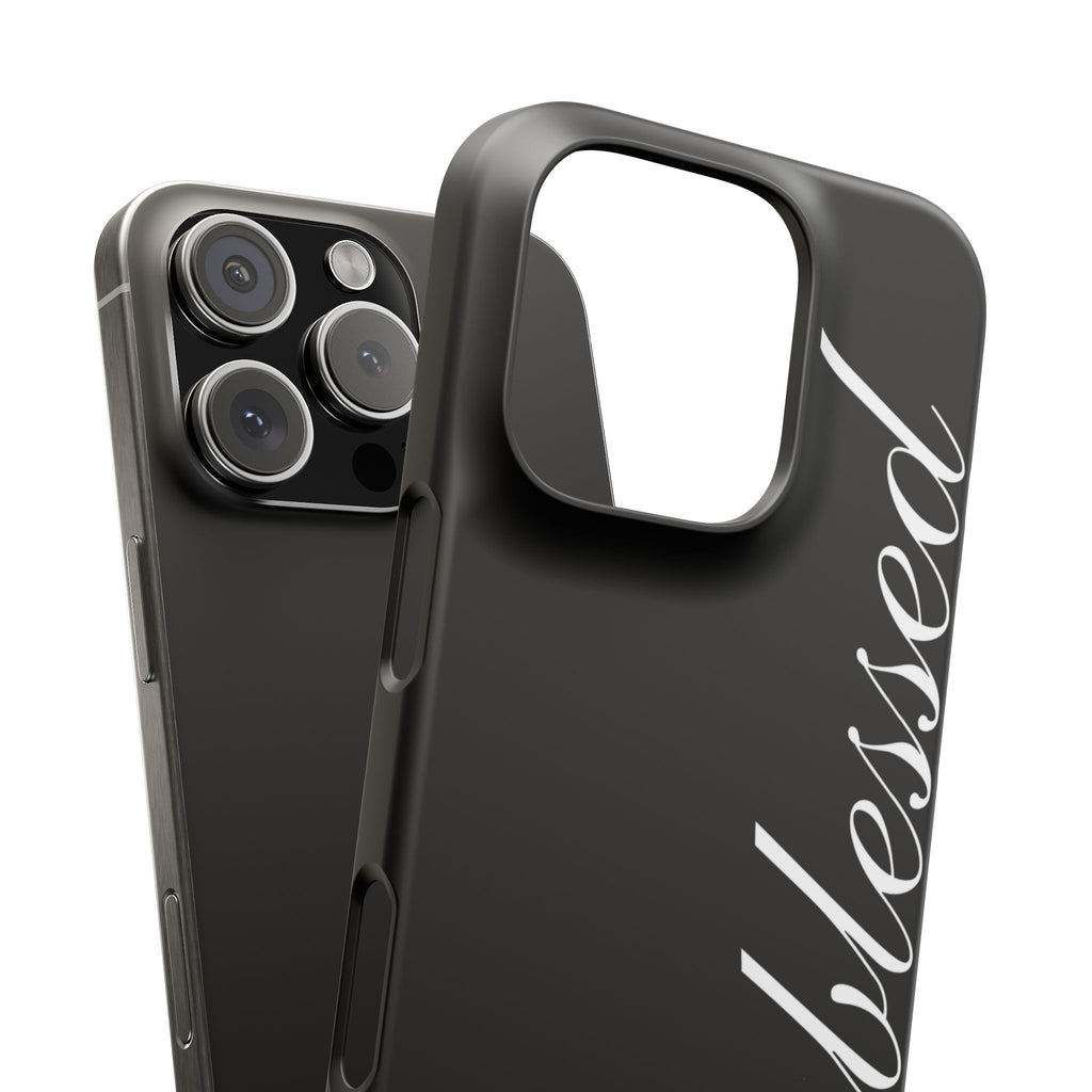 Blessed Phone Case — Glossy Black Phone Case with 'blessed' Diagonal Script