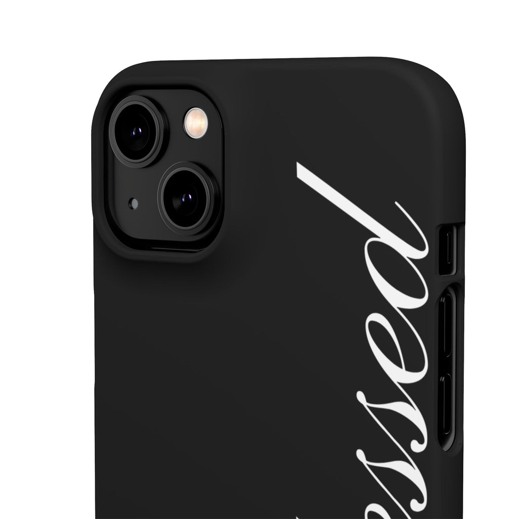 Blessed Phone Case — Glossy Black Phone Case with 'blessed' Diagonal Script