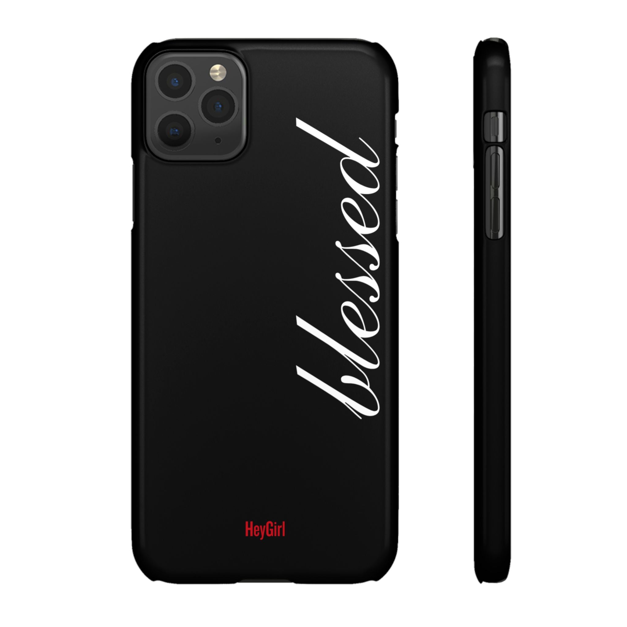 Blessed Phone Case — Glossy Black Phone Case with 'blessed' Diagonal Script