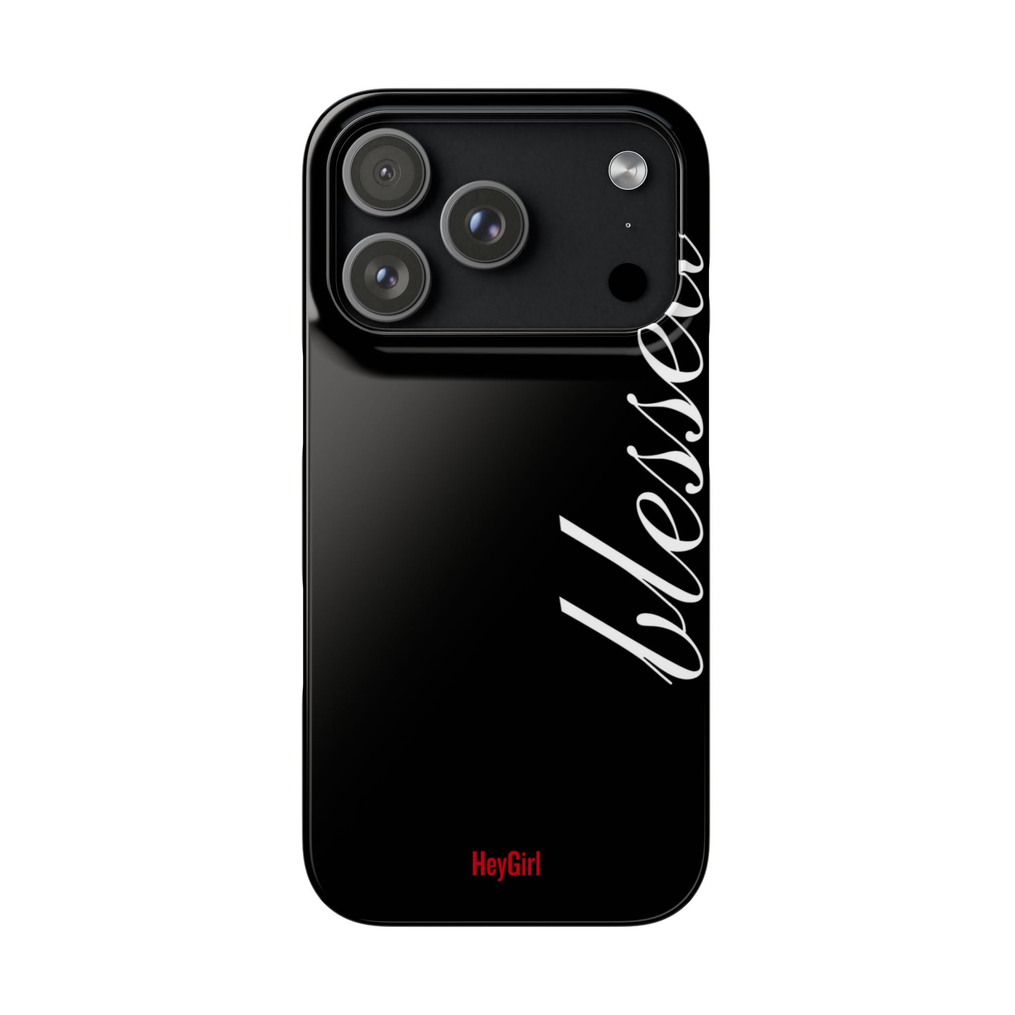 Blessed Phone Case — Glossy Black Phone Case with 'blessed' Diagonal Script