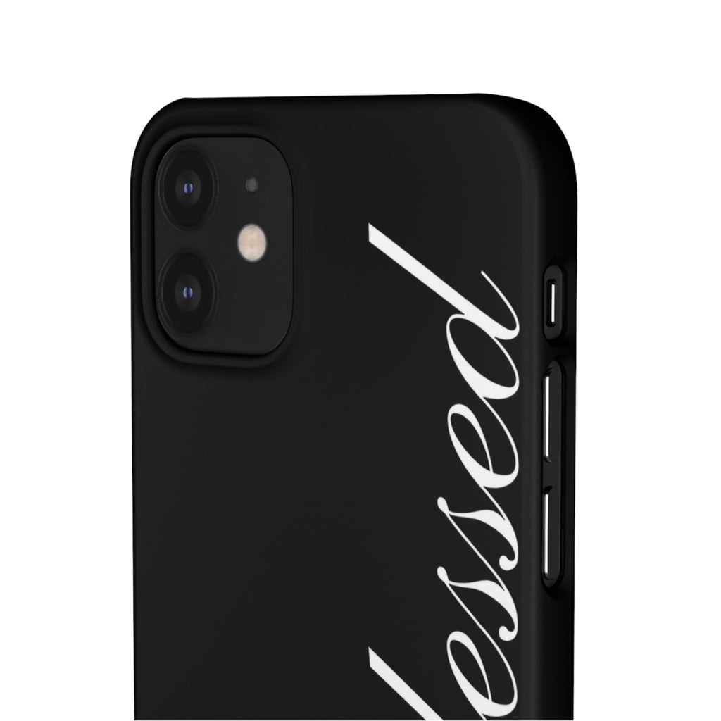 Blessed Phone Case — Glossy Black Phone Case with 'blessed' Diagonal Script