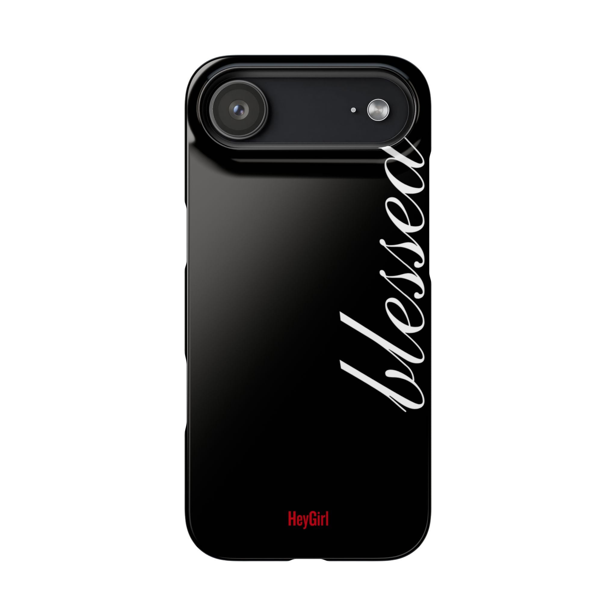 Blessed Phone Case — Glossy Black Phone Case with 'blessed' Diagonal Script