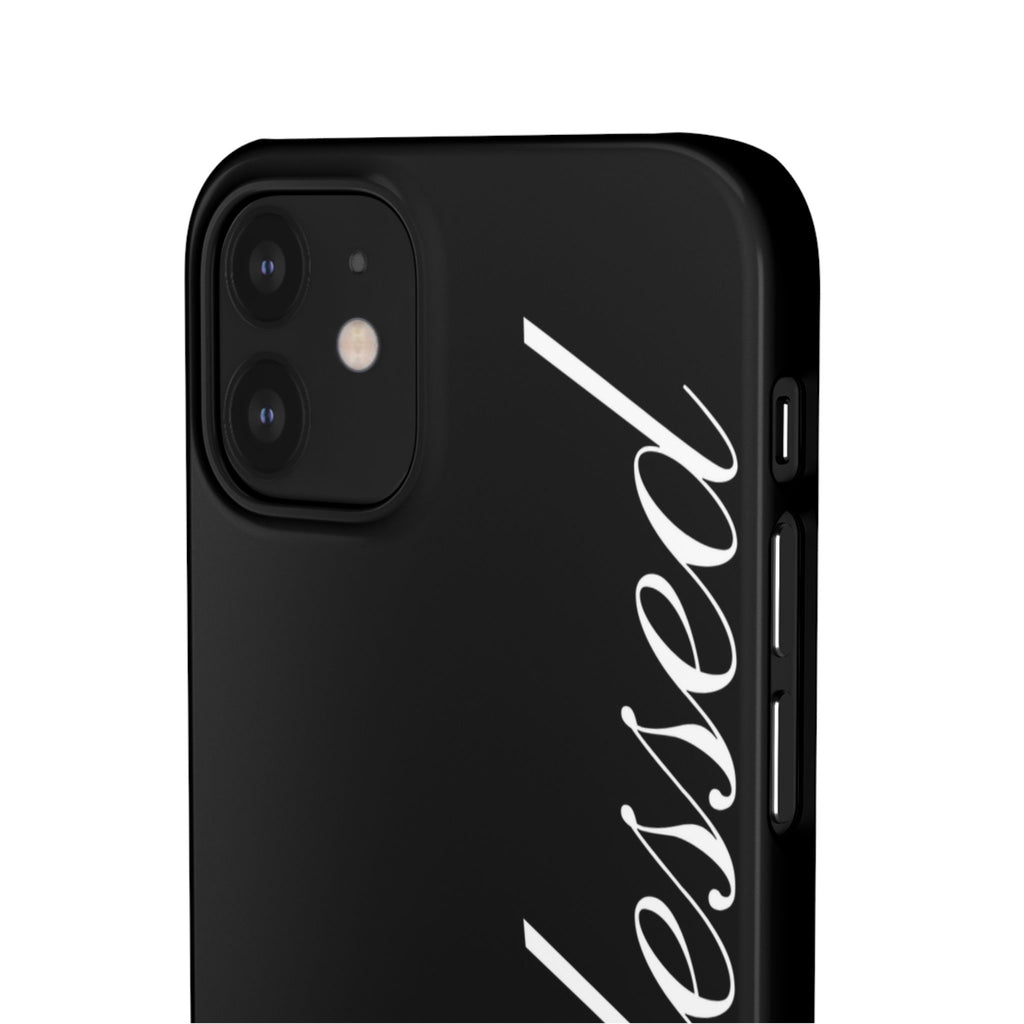 Blessed Phone Case — Glossy Black Phone Case with 'blessed' Diagonal Script