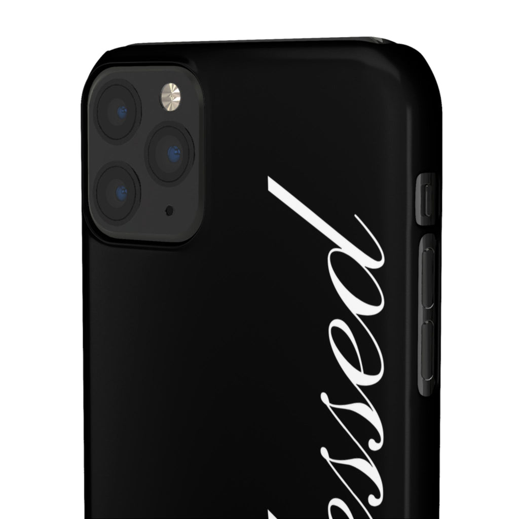 Blessed Phone Case — Glossy Black Phone Case with 'blessed' Diagonal Script