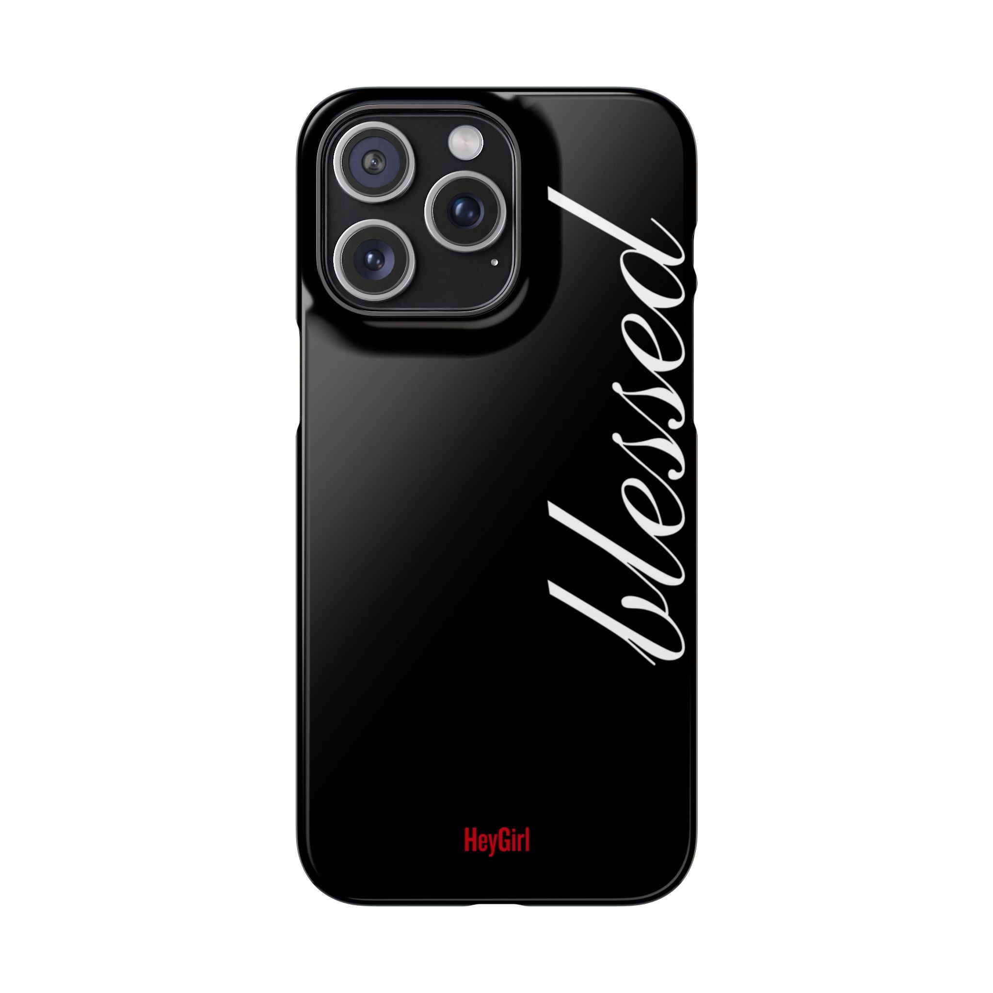 Blessed Phone Case — Glossy Black Phone Case with 'blessed' Diagonal Script