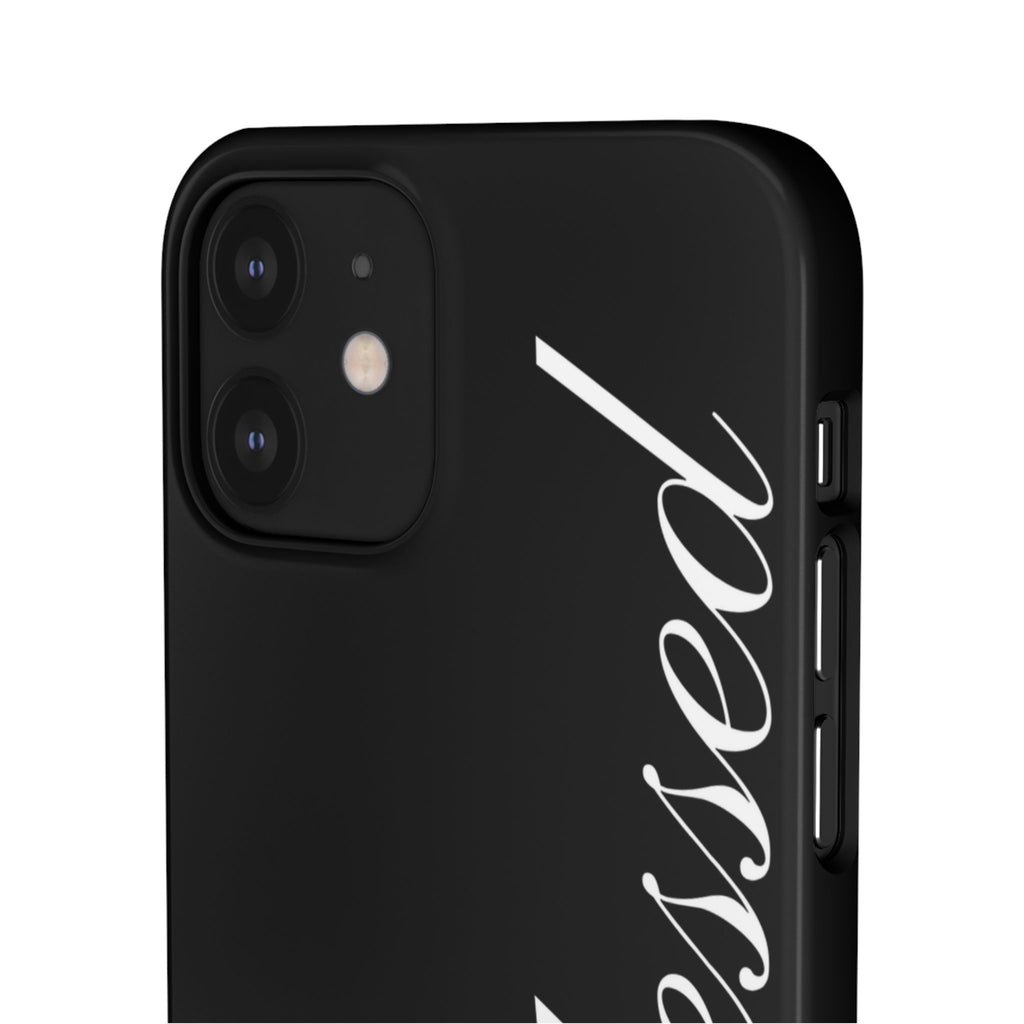 Blessed Phone Case — Glossy Black Phone Case with 'blessed' Diagonal Script