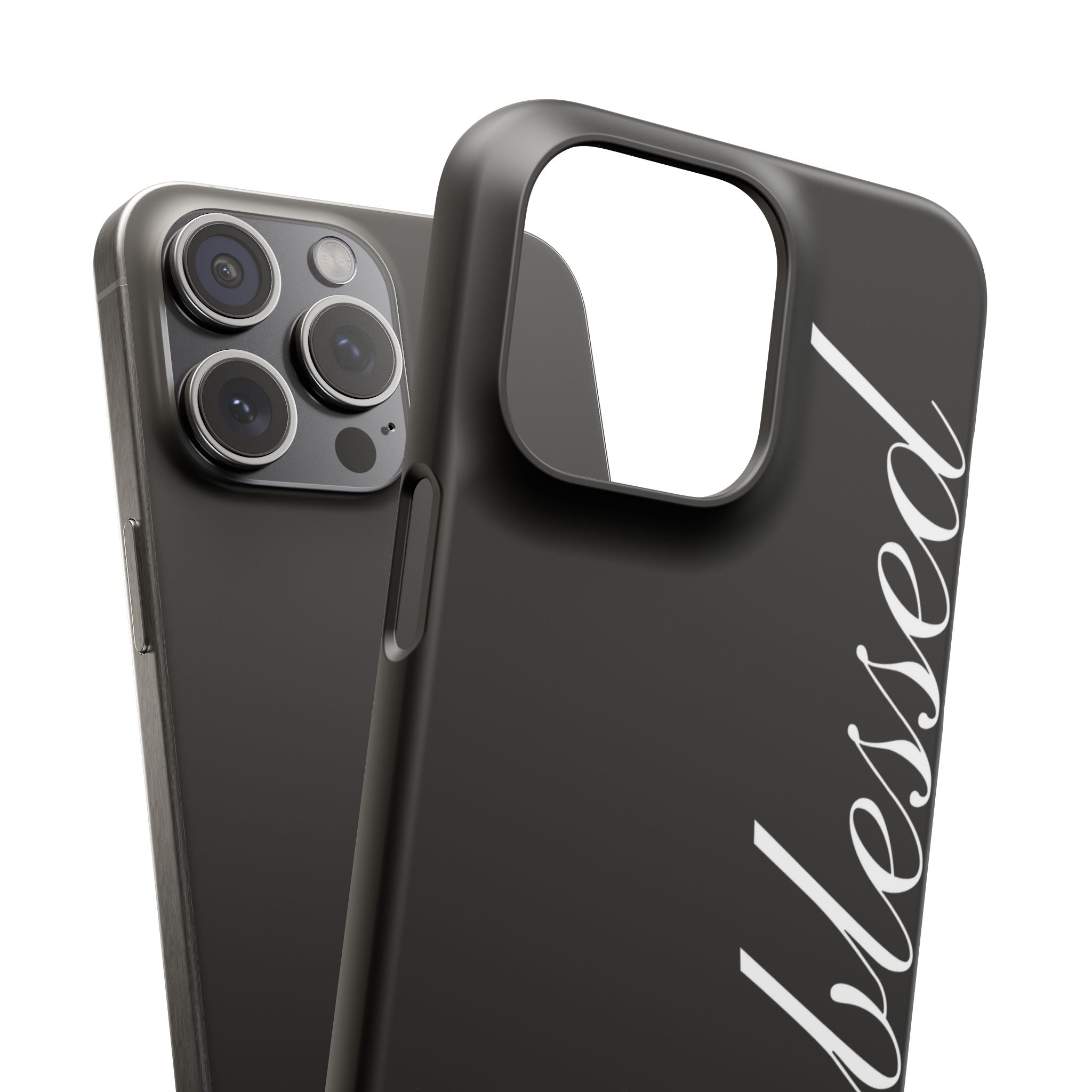 Blessed Phone Case — Glossy Black Phone Case with 'blessed' Diagonal Script