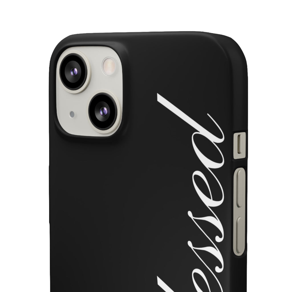 Blessed Phone Case — Glossy Black Phone Case with 'blessed' Diagonal Script