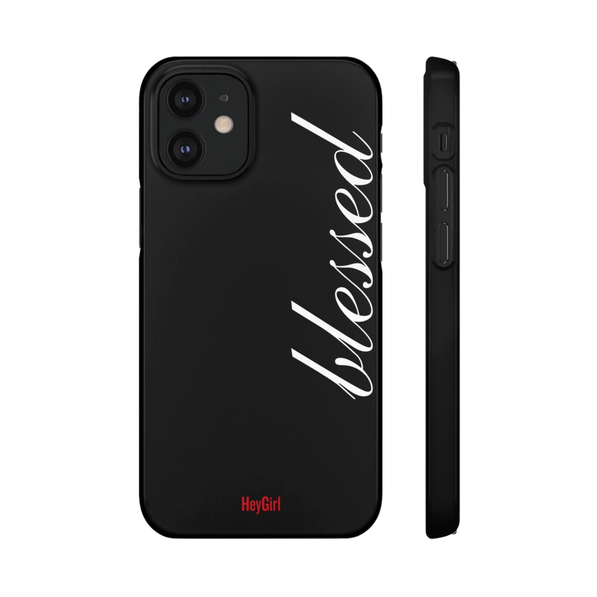 Blessed Phone Case — Glossy Black Phone Case with 'blessed' Diagonal Script