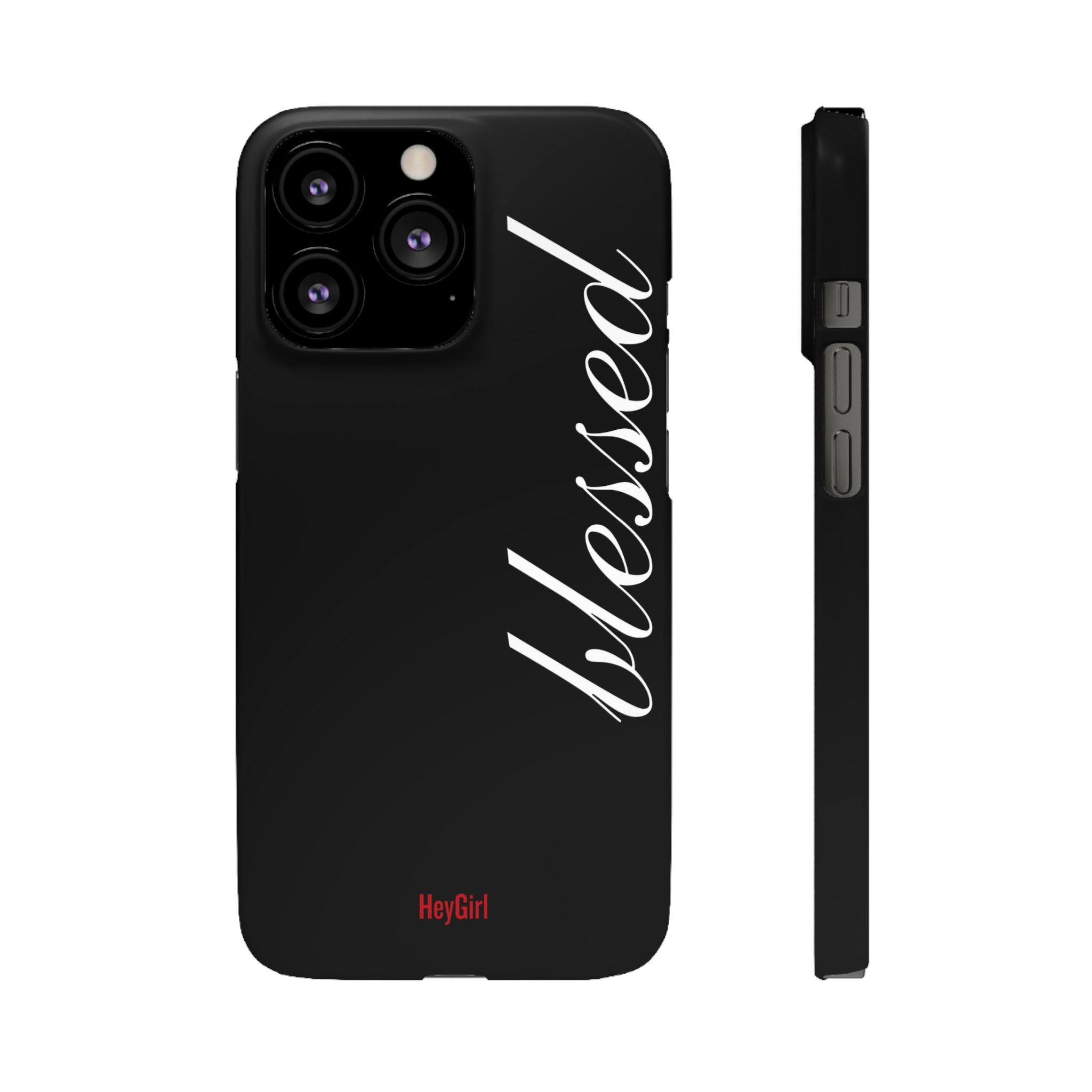 Blessed Phone Case — Glossy Black Phone Case with 'blessed' Diagonal Script