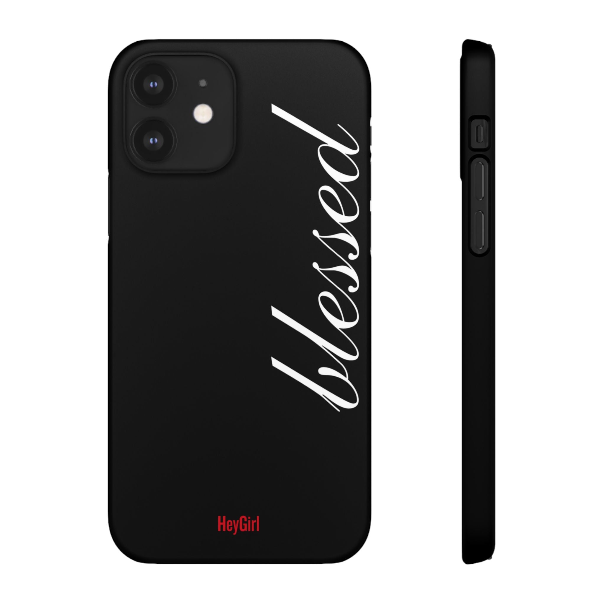 Blessed Phone Case — Glossy Black Phone Case with 'blessed' Diagonal Script