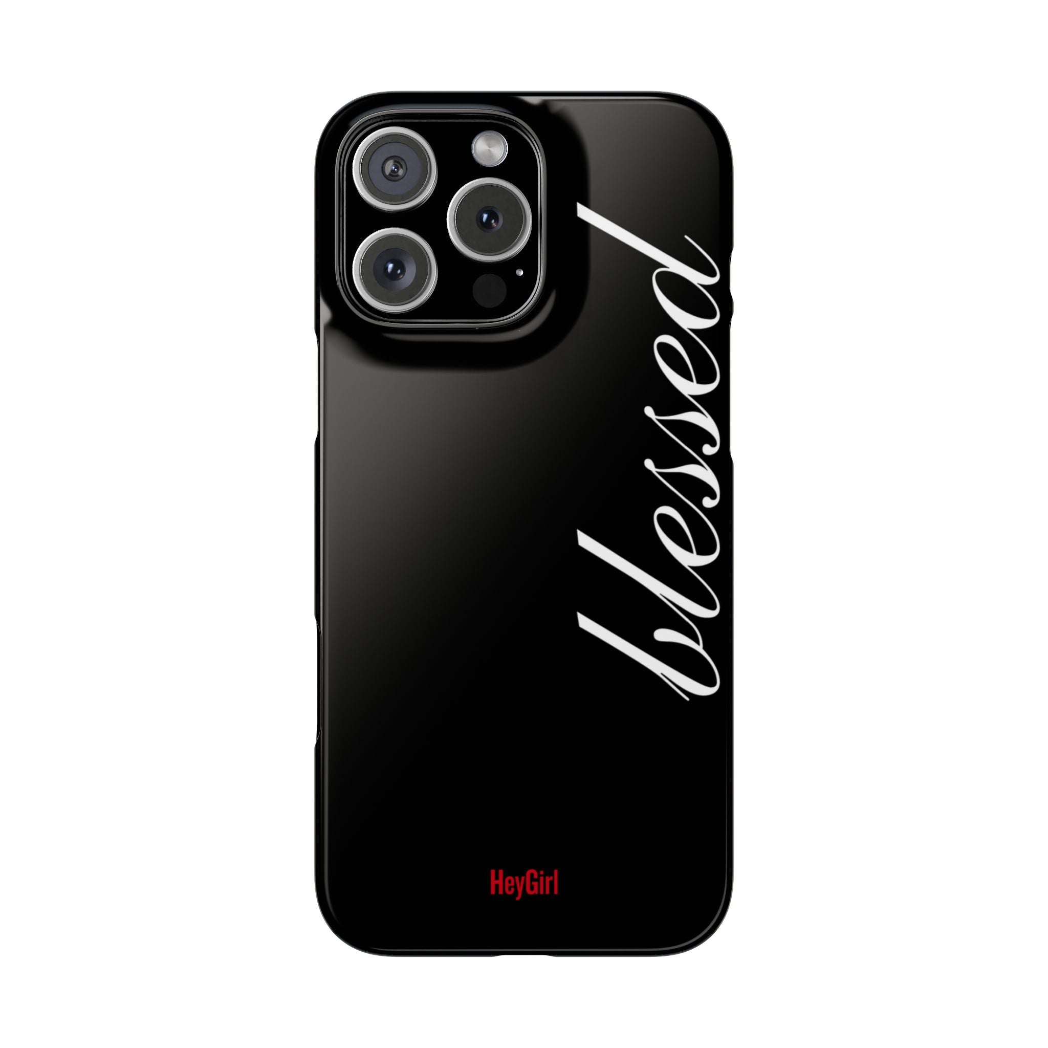 Blessed Phone Case — Glossy Black Phone Case with 'blessed' Diagonal Script
