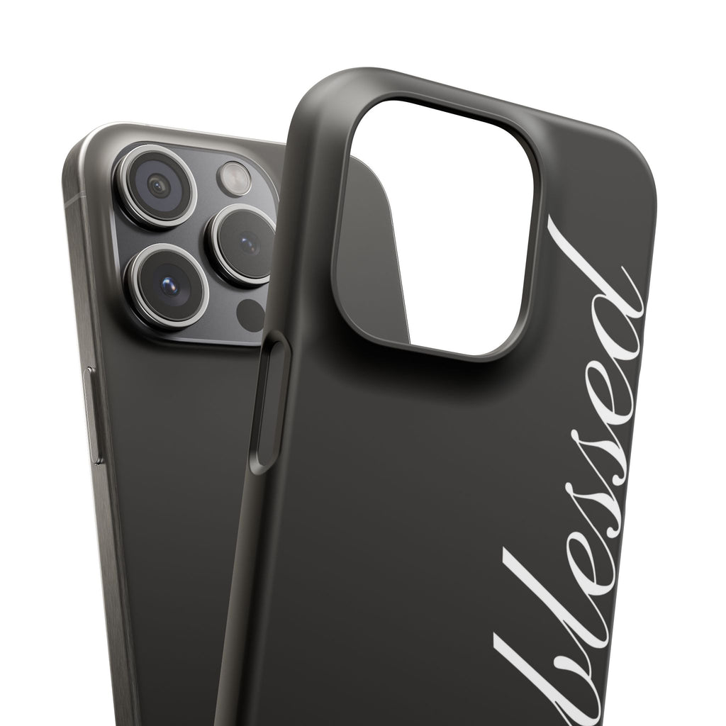 Blessed Phone Case — Glossy Black Phone Case with 'blessed' Diagonal Script