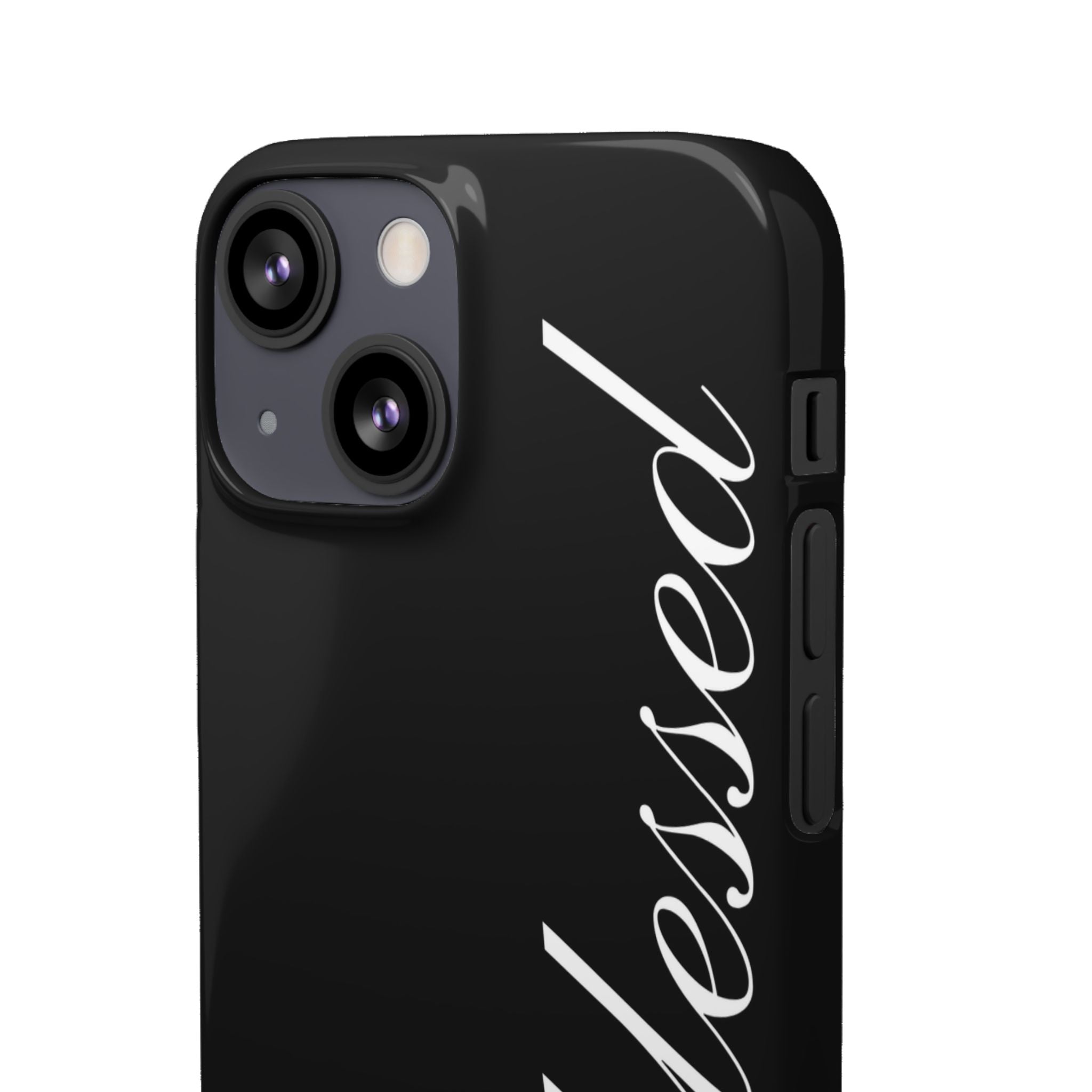Blessed Phone Case — Glossy Black Phone Case with 'blessed' Diagonal Script